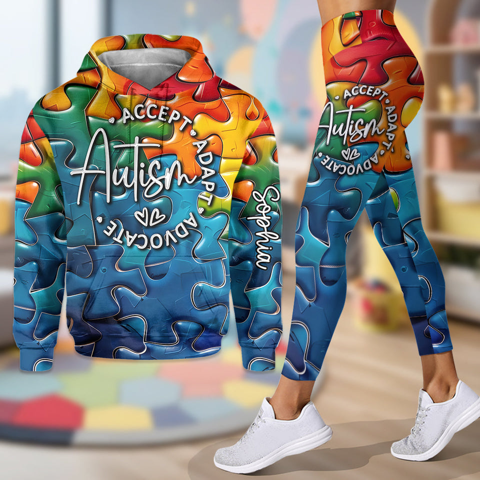 Défenseur de l'autisme Accept Adapt - Sweat à capuche et leggings personnalisés pour la sensibilisation à l'autisme