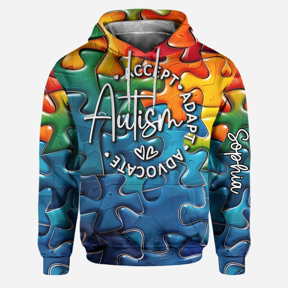 Défenseur de l'autisme Accept Adapt - Sweat à capuche et leggings personnalisés pour la sensibilisation à l'autisme