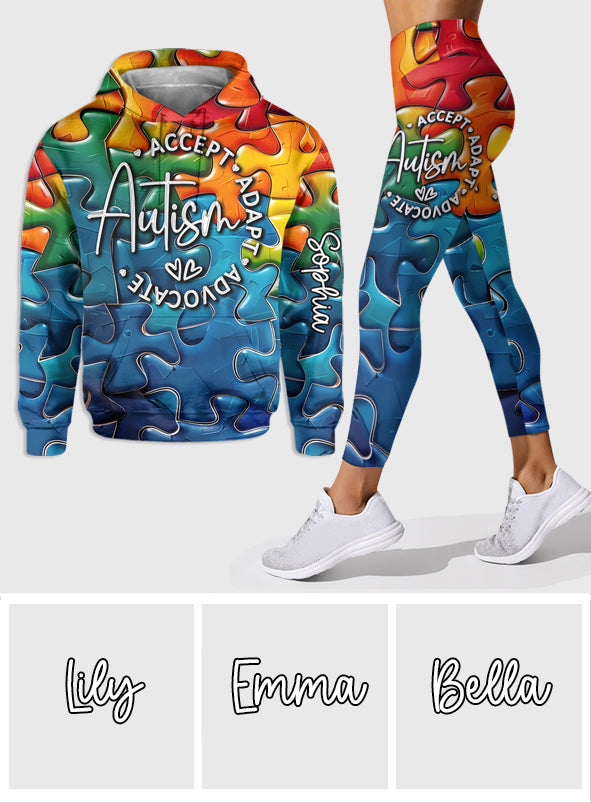 Défenseur de l'autisme Accept Adapt - Sweat à capuche et leggings personnalisés pour la sensibilisation à l'autisme