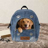 Any Photo Personalized Denim Dog Backpack - Personalized Dog Changeable Leather Patch Backpack