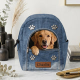Any Photo Personalized Denim Dog Backpack - Personalized Dog Changeable Leather Patch Backpack