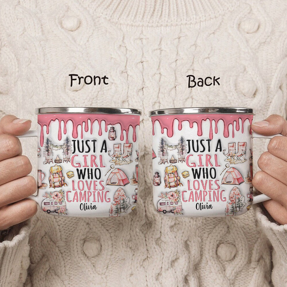 Just A Girl Who Loves Camping - Personalized Camping Enamel Mug