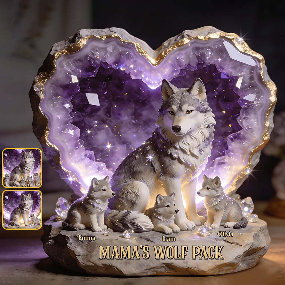 Mama Wolf, Wolf Mom - Personalized Wolf Custom Shaped Acrylic Plaque