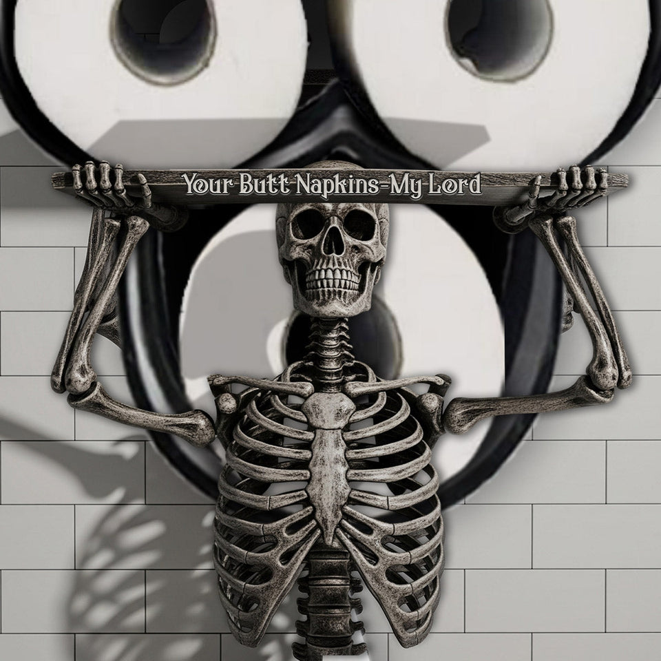 Funny Bathroom Decor - Your But* Napkins My Lord - Personalized Skull Toilet Paper Holder Rack