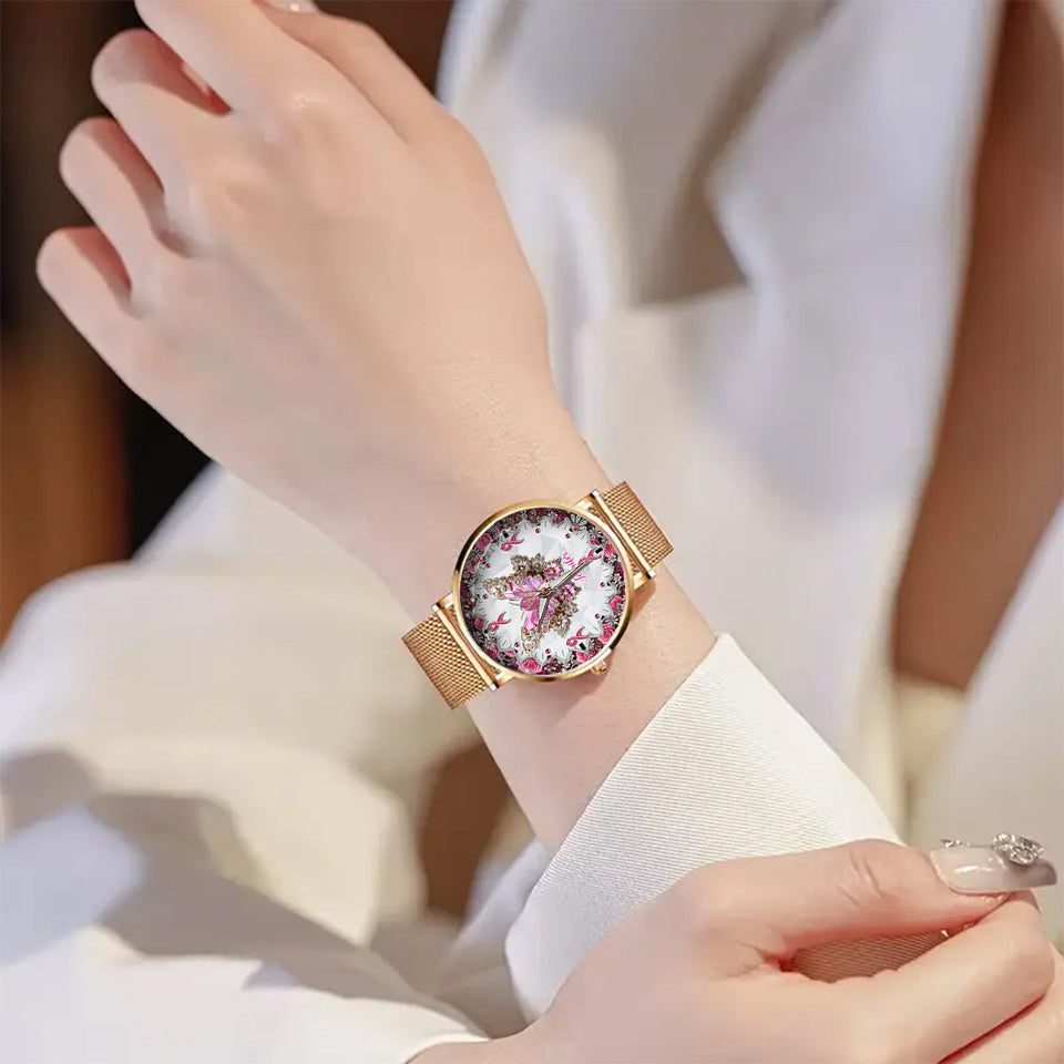 Foi, Espoir, Amour - Montre-bracelet personnalisée pour femmes, sensibilisation au cancer du sein 