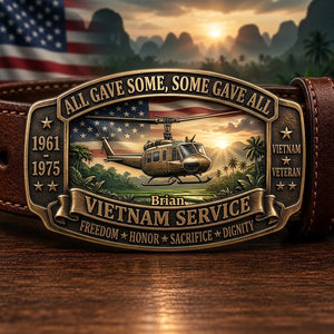 All Gave Some, Some Gave All - Personalized Veteran Leather Belt With Shaped Buckle