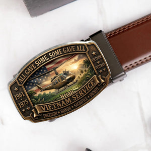 All Gave Some, Some Gave All - Personalized Veteran Leather Belt With Shaped Buckle