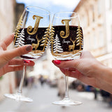 Merry Christmas - Personalized Family Wine Glass With Long Stem