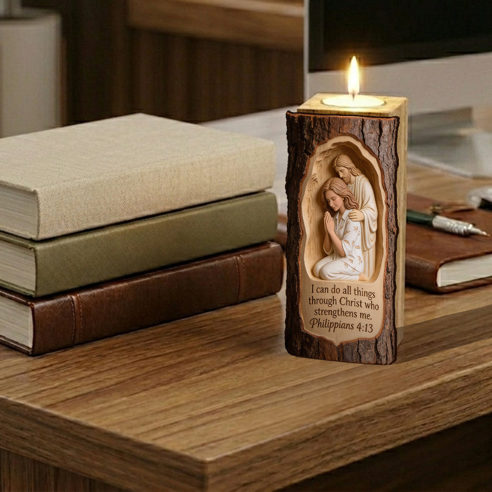 Faith Over Fear - Personalized Christian Custom Shape Wooden Candle Holder
