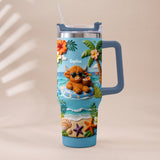 Summer Vibes - Personalized Highland Cow Tumbler With Plush Charm