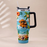 Summer Vibes - Personalized Highland Cow Tumbler With Plush Charm