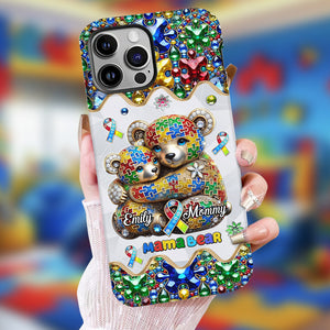 Coque de téléphone personnalisée « Maman Ours » pour la sensibilisation à l'autisme (avec impression intégrale)
