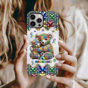 Coque de téléphone personnalisée « Maman Ours » pour la sensibilisation à l'autisme (avec impression intégrale)