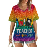 Teach Love Inspire - Personalized Teacher Fully Printed V-Neck T-Shirt
