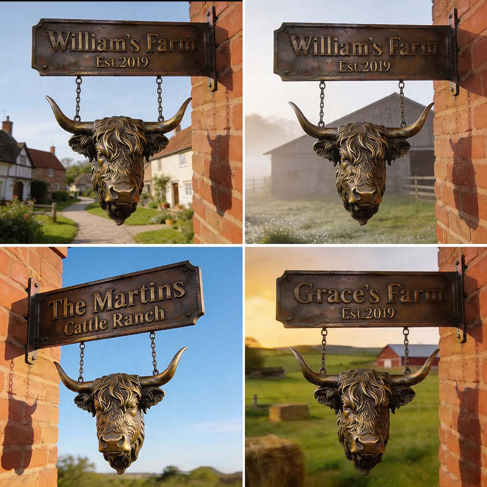 Highland Heritage Sign - Personalized Highland Cow Wooden Wall Mount Sign