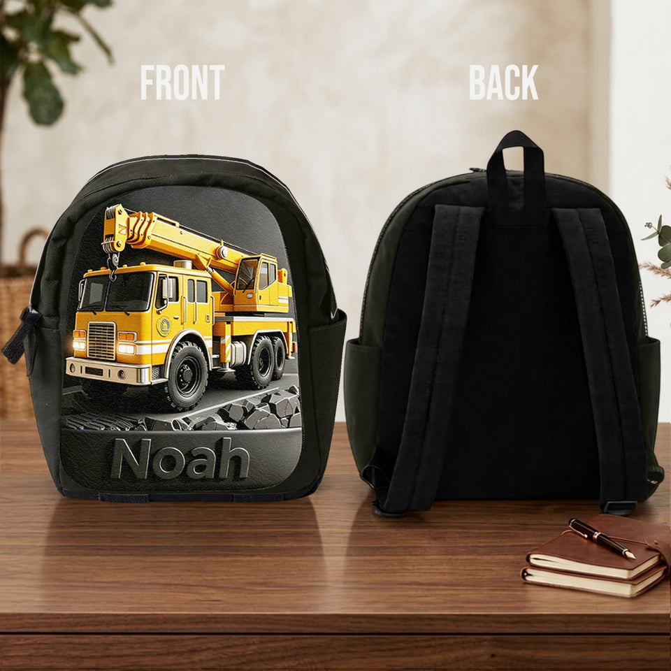 Construction Vehicle, Back To School Gift for Kids - Personalized Kid Changeable Leather Patch Backpack