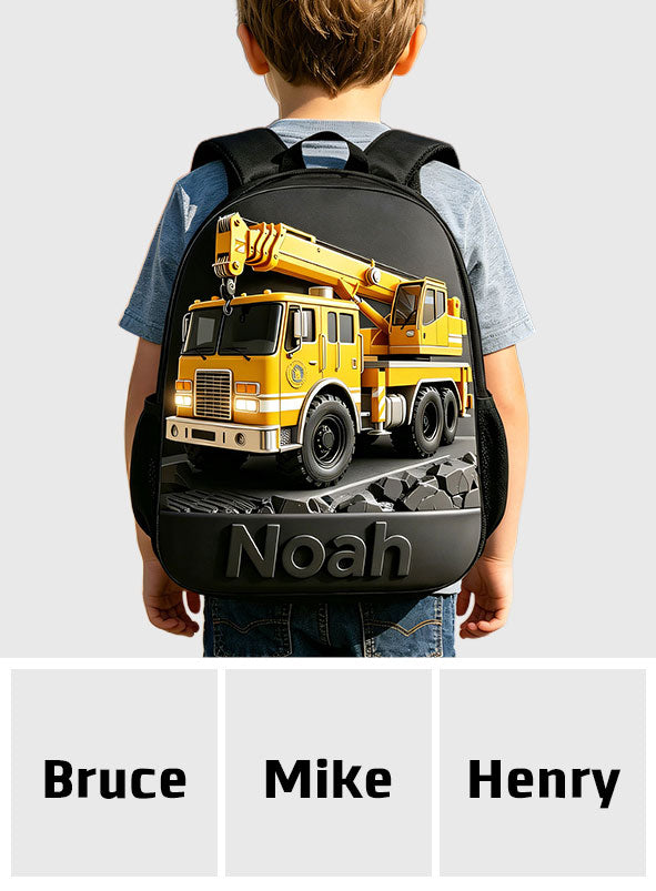 Construction Vehicle, Back To School Gift for Kids - Personalized Kid Changeable Leather Patch Backpack