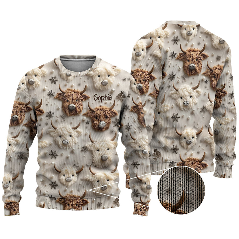 Adorable Highland Cows - Personalized Highland Cow Ugly Sweater