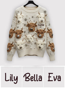 Adorable Highland Cows - Personalized Highland Cow Ugly Sweater