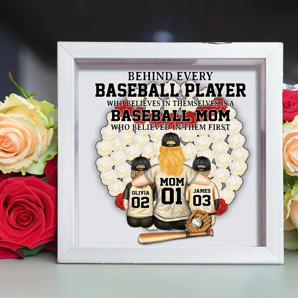 Baseball Mom - Personalized Mother Custom Shaped Flower Shadow Box