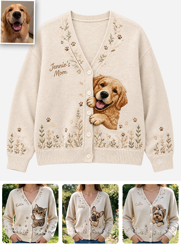 Floral Peeking Pet - Personalized Dog Cardigan Sweater