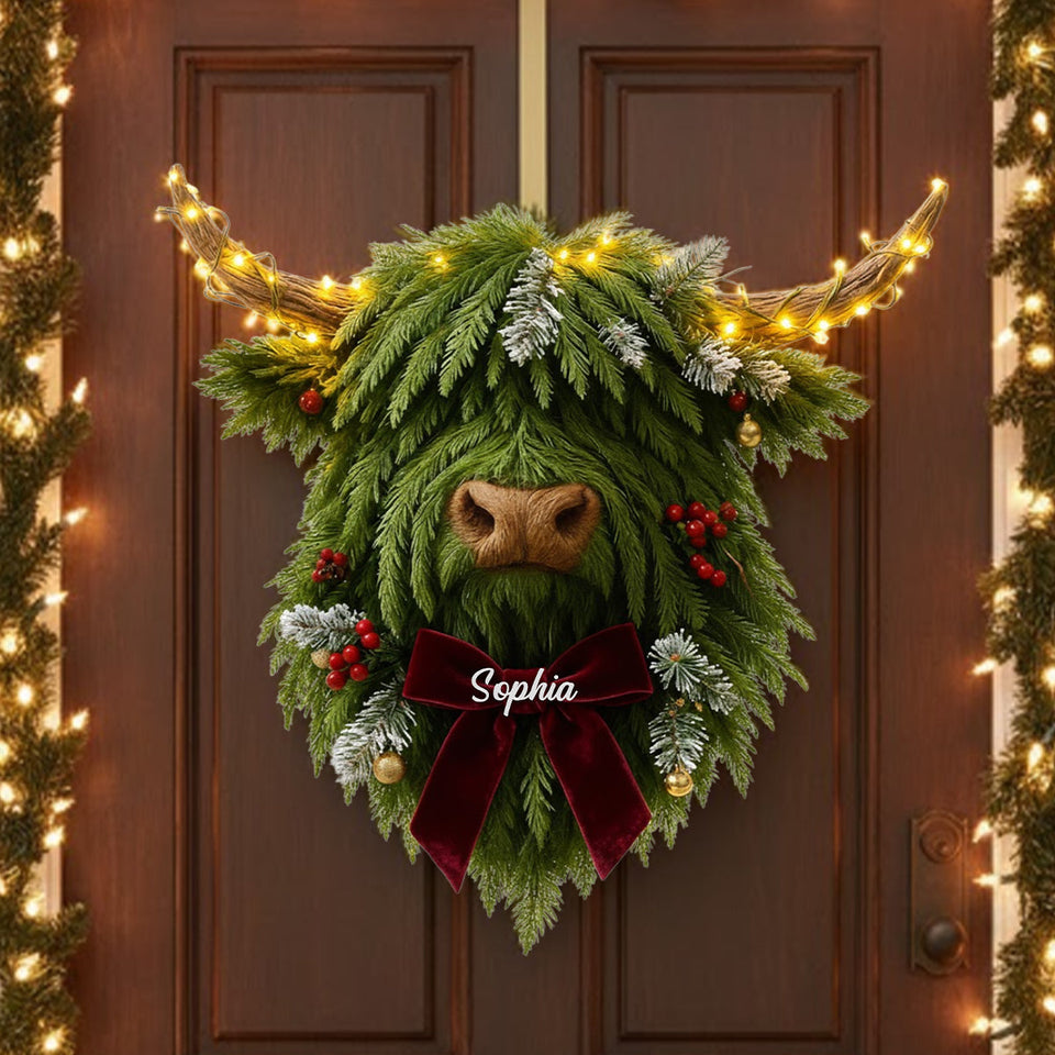 Highland Cow Wreath - Personalized Highland Cow LED Light Acrylic Sign