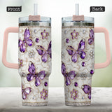 Love Butterflies - Personalized Butterfly Tumbler With Handle