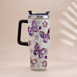 Love Butterflies - Personalized Butterfly Tumbler With Handle