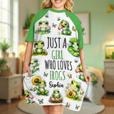 Just A Girl Who Loves Frogs - Personalized Frog Sleep T-shirt Dress