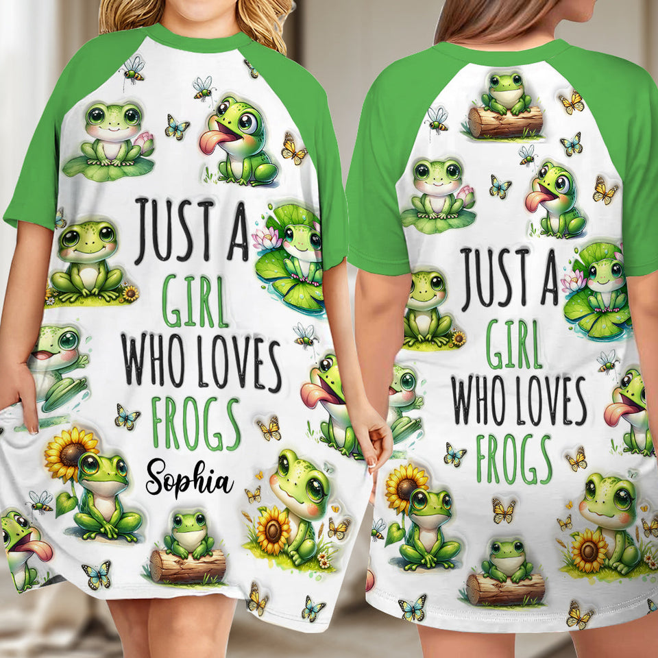 Just A Girl Who Loves Frogs - Personalized Frog Sleep T-shirt Dress
