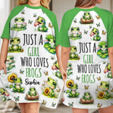 Just A Girl Who Loves Frogs - Personalized Frog Sleep T-shirt Dress