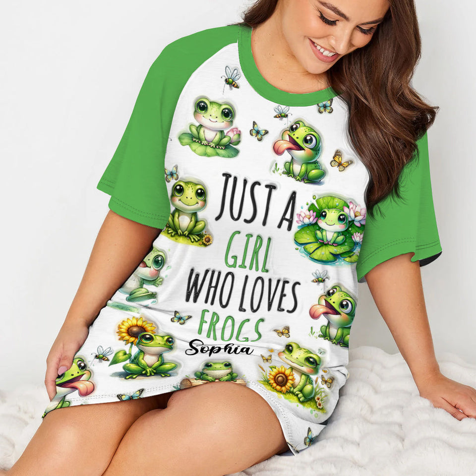 Just A Girl Who Loves Frogs - Personalized Frog Sleep T-shirt Dress