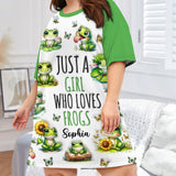 Just A Girl Who Loves Frogs - Personalized Frog Sleep T-shirt Dress