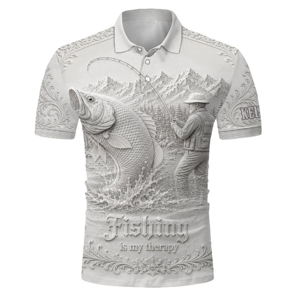 Love Fishing, Fishing Is My Therapy - Personalized Fishing Polo Shirt