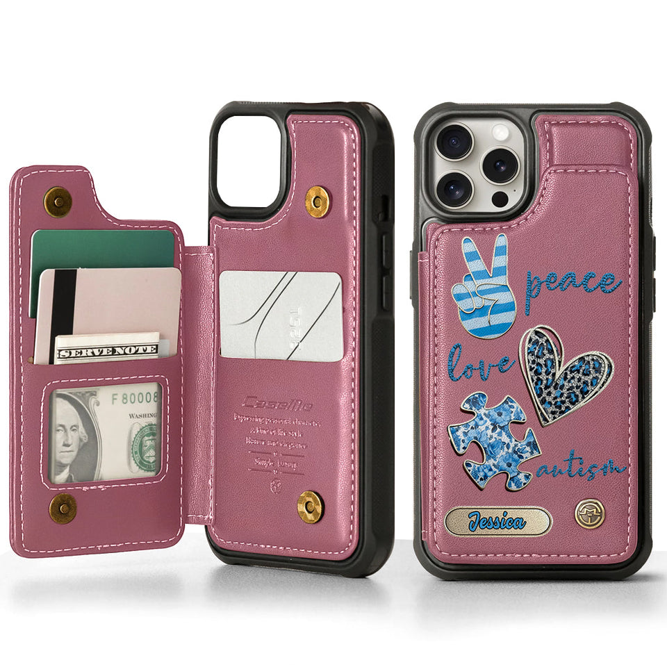Sensibilisation à l'autisme - Étui portefeuille personnalisé pour téléphone portable