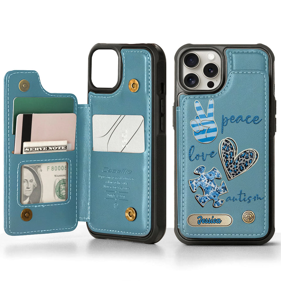 Sensibilisation à l'autisme - Étui portefeuille personnalisé pour téléphone portable