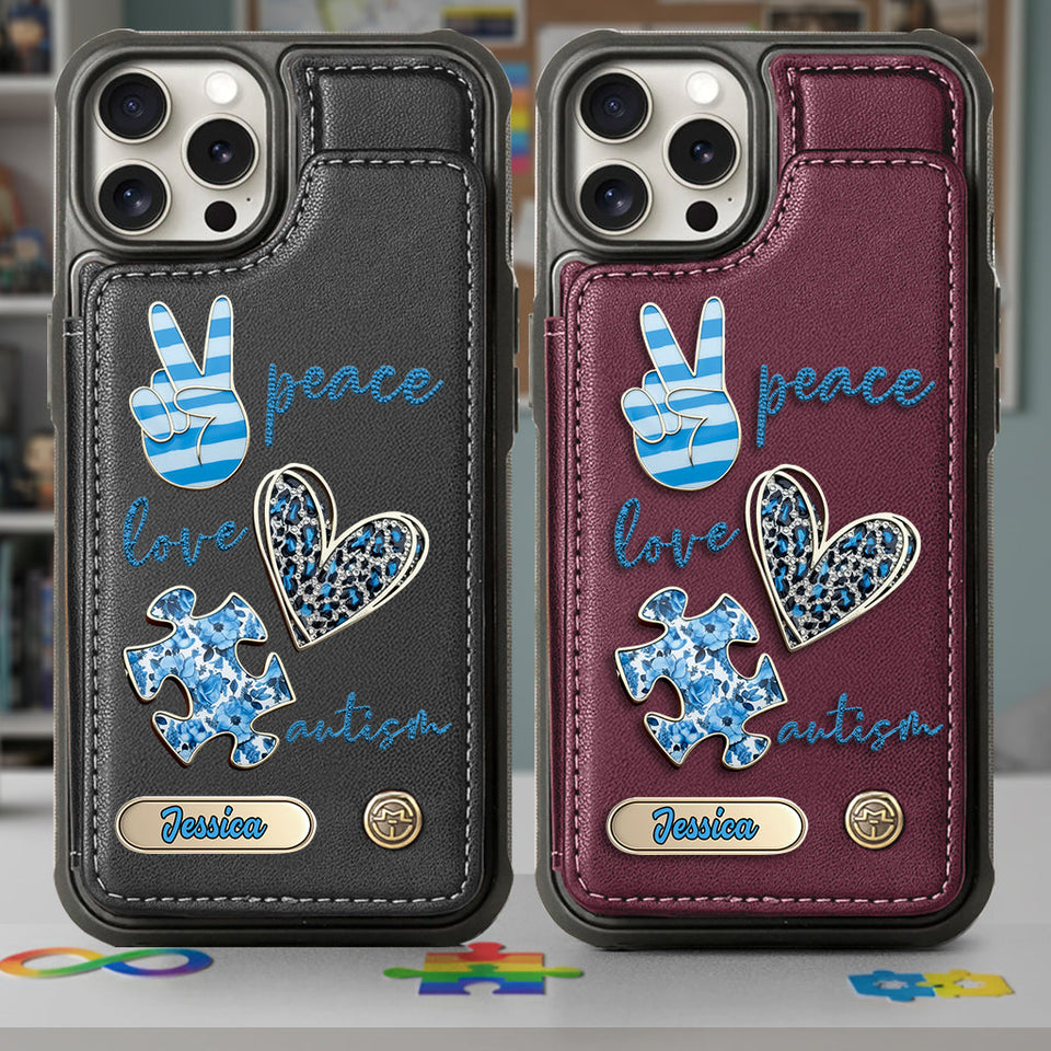 Sensibilisation à l'autisme - Étui portefeuille personnalisé pour téléphone portable