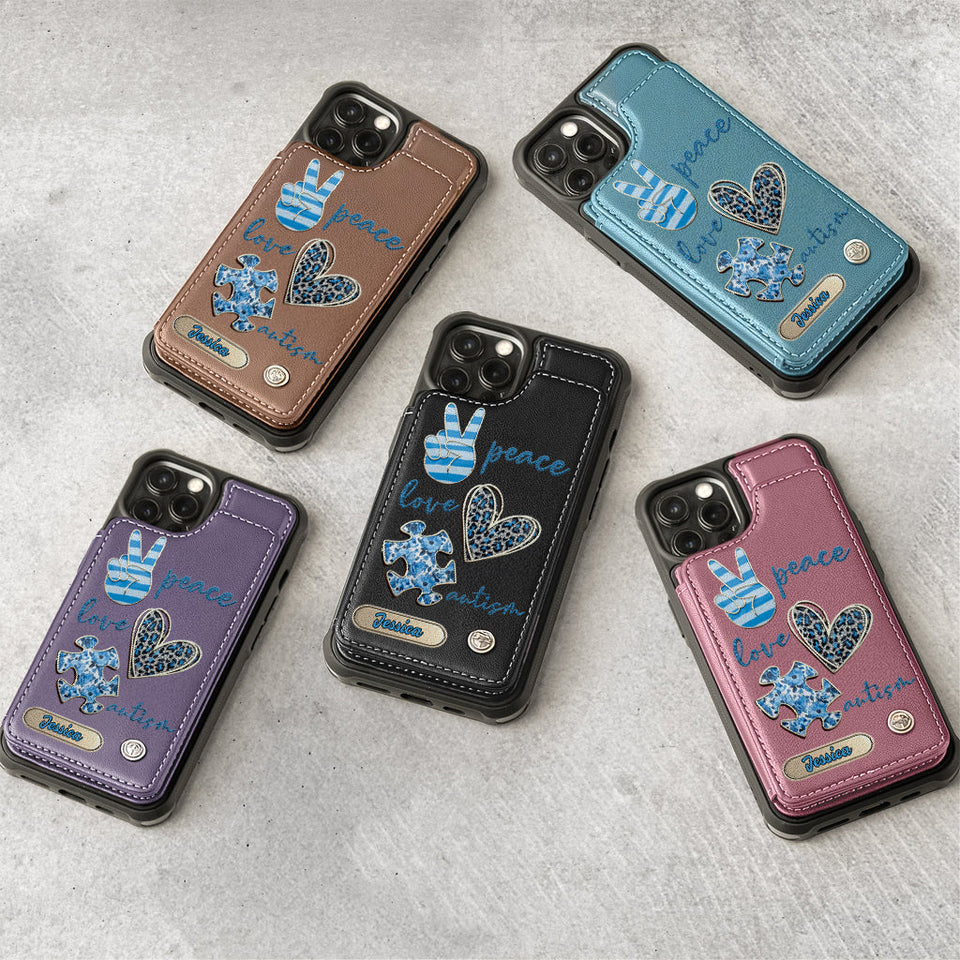 Sensibilisation à l'autisme - Étui portefeuille personnalisé pour téléphone portable