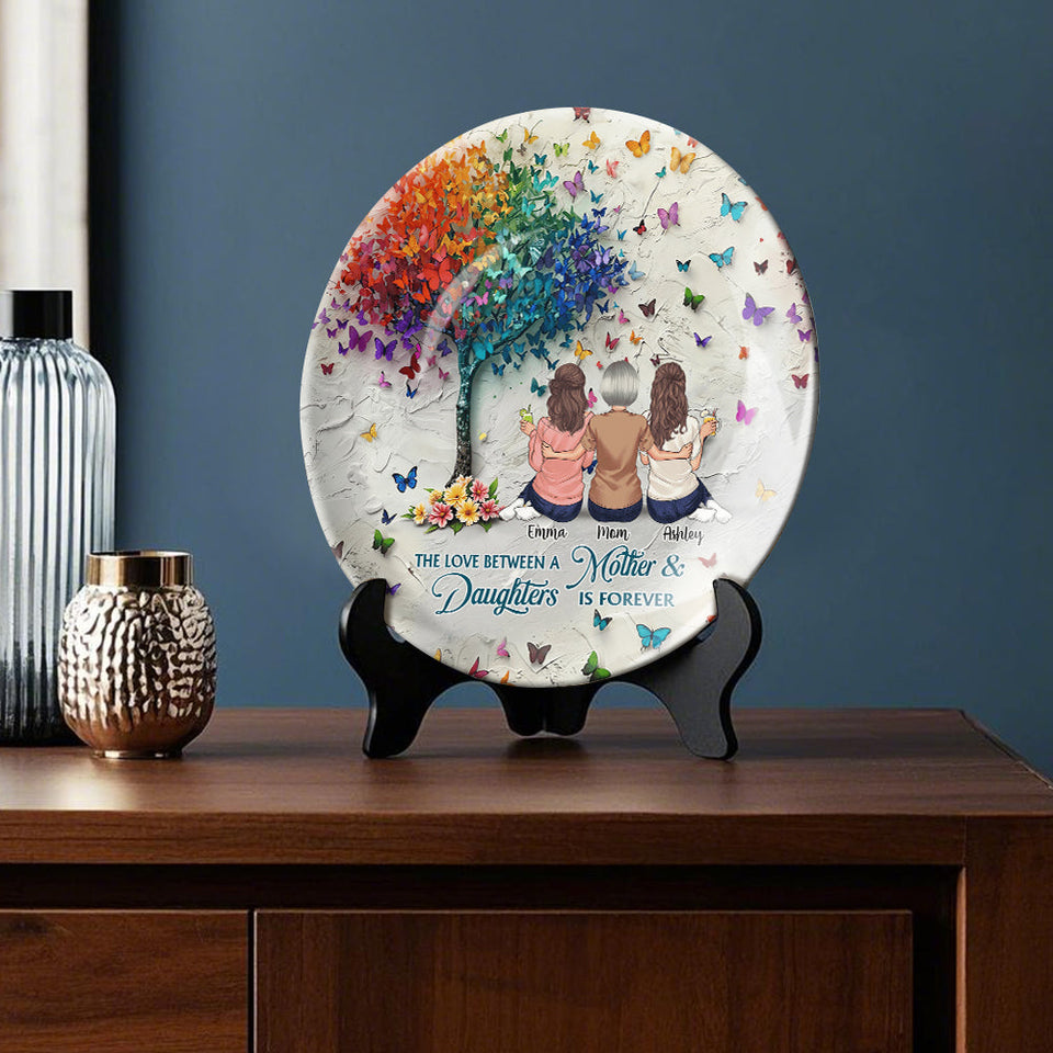 Mère et fille liées à jamais - Assiette ronde en céramique personnalisée pour maman