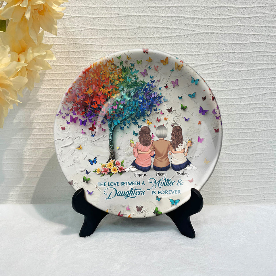 Mère et fille liées à jamais - Assiette ronde en céramique personnalisée pour maman