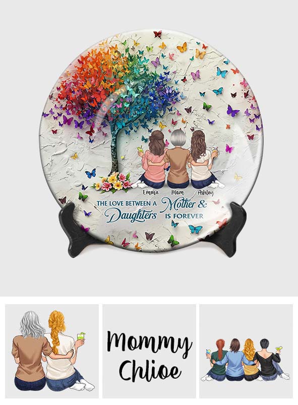 Mère et fille liées à jamais - Assiette ronde en céramique personnalisée pour maman