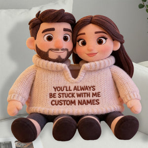 Personalized Latino Couple Pixar Style Custom Shaped Faux Fur Pillow - Cute Cartoon Hispanic Anniversary Gift Couch Cushion Bed Decor