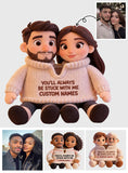 Personalized Latino Couple Pixar Style Custom Shaped Faux Fur Pillow - Cute Cartoon Hispanic Anniversary Gift Couch Cushion Bed Decor