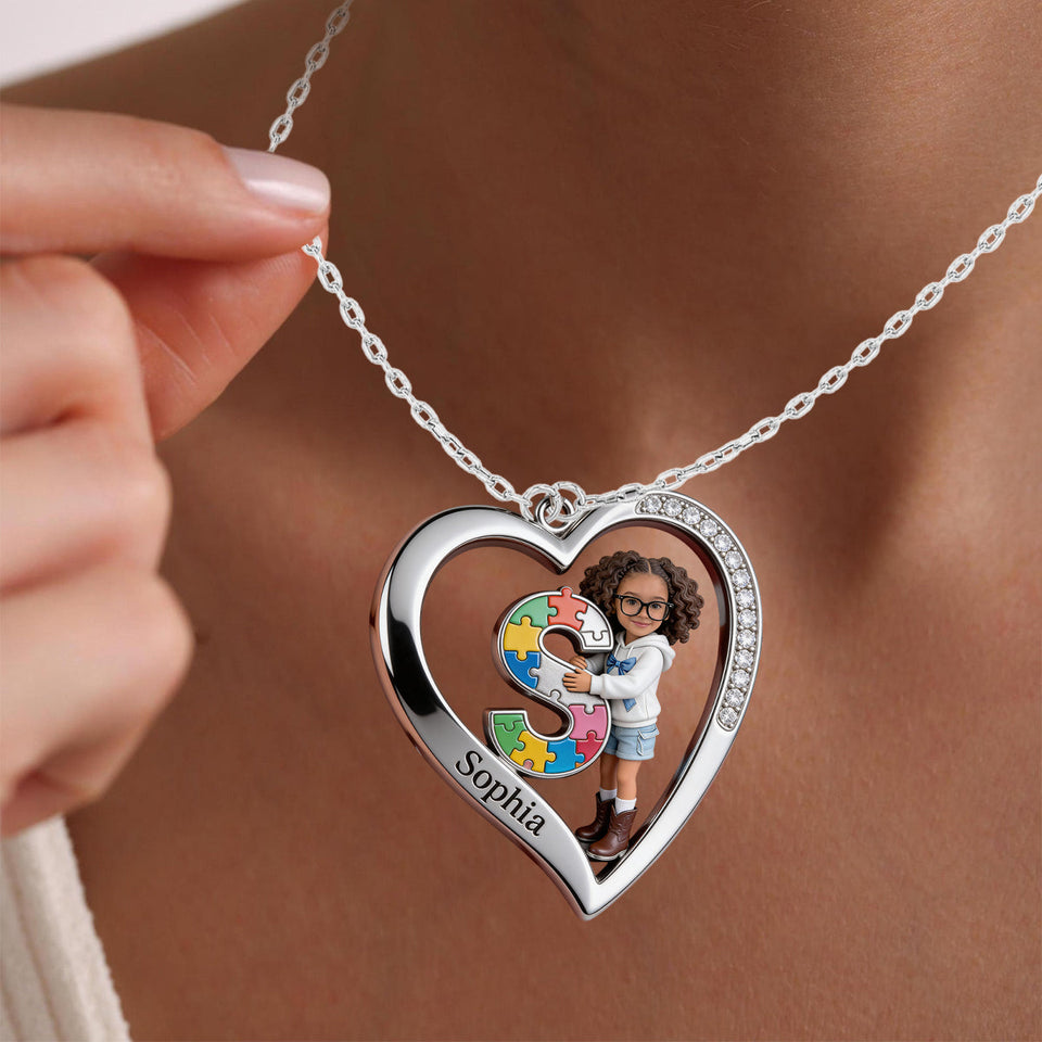 Autism Letter - Personalized Autism Awareness Shaped Metal Pendant Necklace