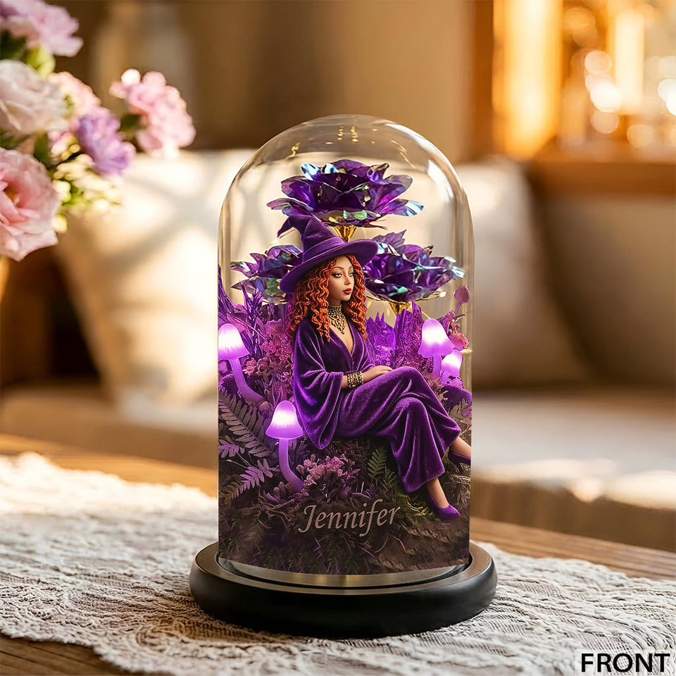 Enchanted Forest Mushroom - Personalized Witch Glowing Roses Glass Dome