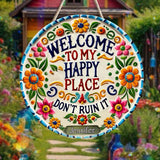 Welcome To My Happy Place - Personalized Hippie Custom Shaped Wood Sign