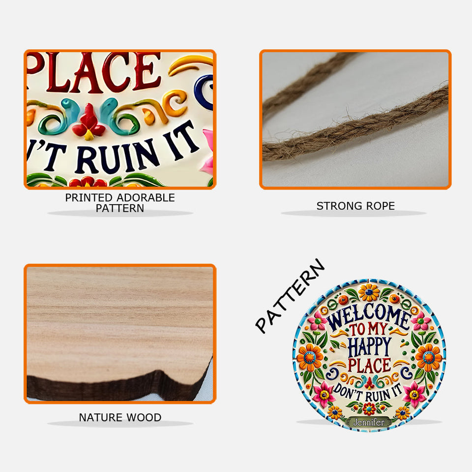 Welcome To My Happy Place - Personalized Hippie Custom Shaped Wood Sign