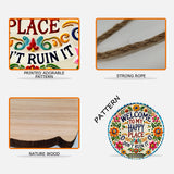Welcome To My Happy Place - Personalized Hippie Custom Shaped Wood Sign