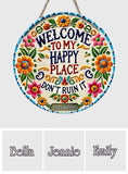 Welcome To My Happy Place - Personalized Hippie Custom Shaped Wood Sign