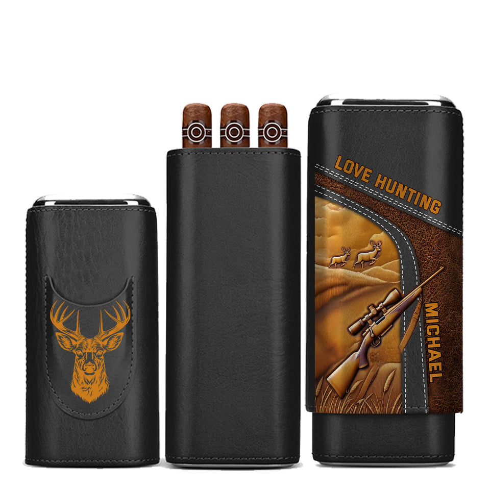Love Hunting Gift For Dad Grandpa Husband - Personalized Hunting Leather Cigar Humidor Case